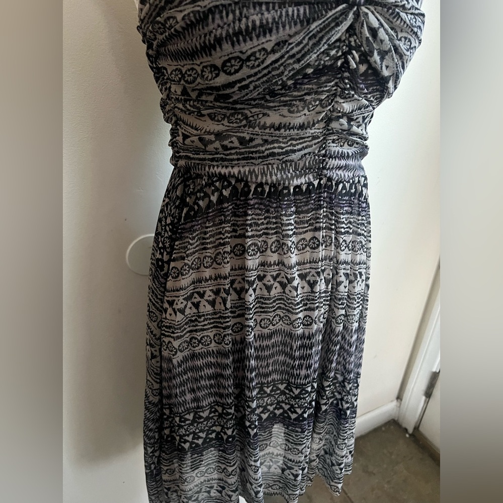 Free People Black White Geometric Tribal Mesh Ruched Mini Dress Womens Medium - Picture 3 of 10